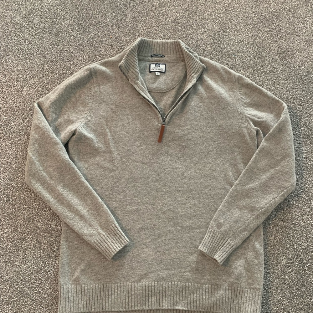 Men's Gray lambs wool blend Quarter Zip Sweater